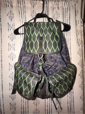 Kenzo Black Backpack with Green and Blue Geometric Pattern